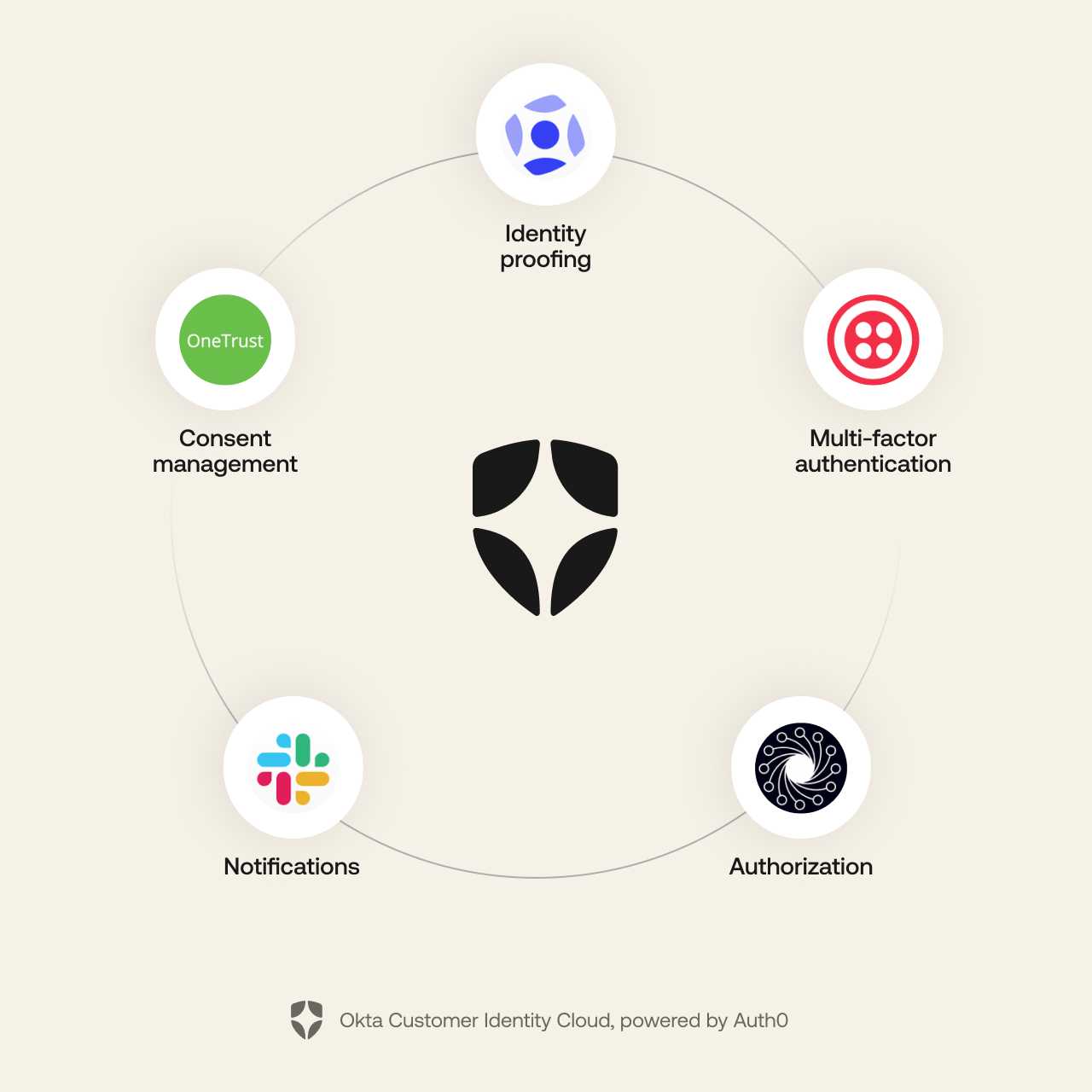 A shield icon is encircled by logos with the different types of authentication options