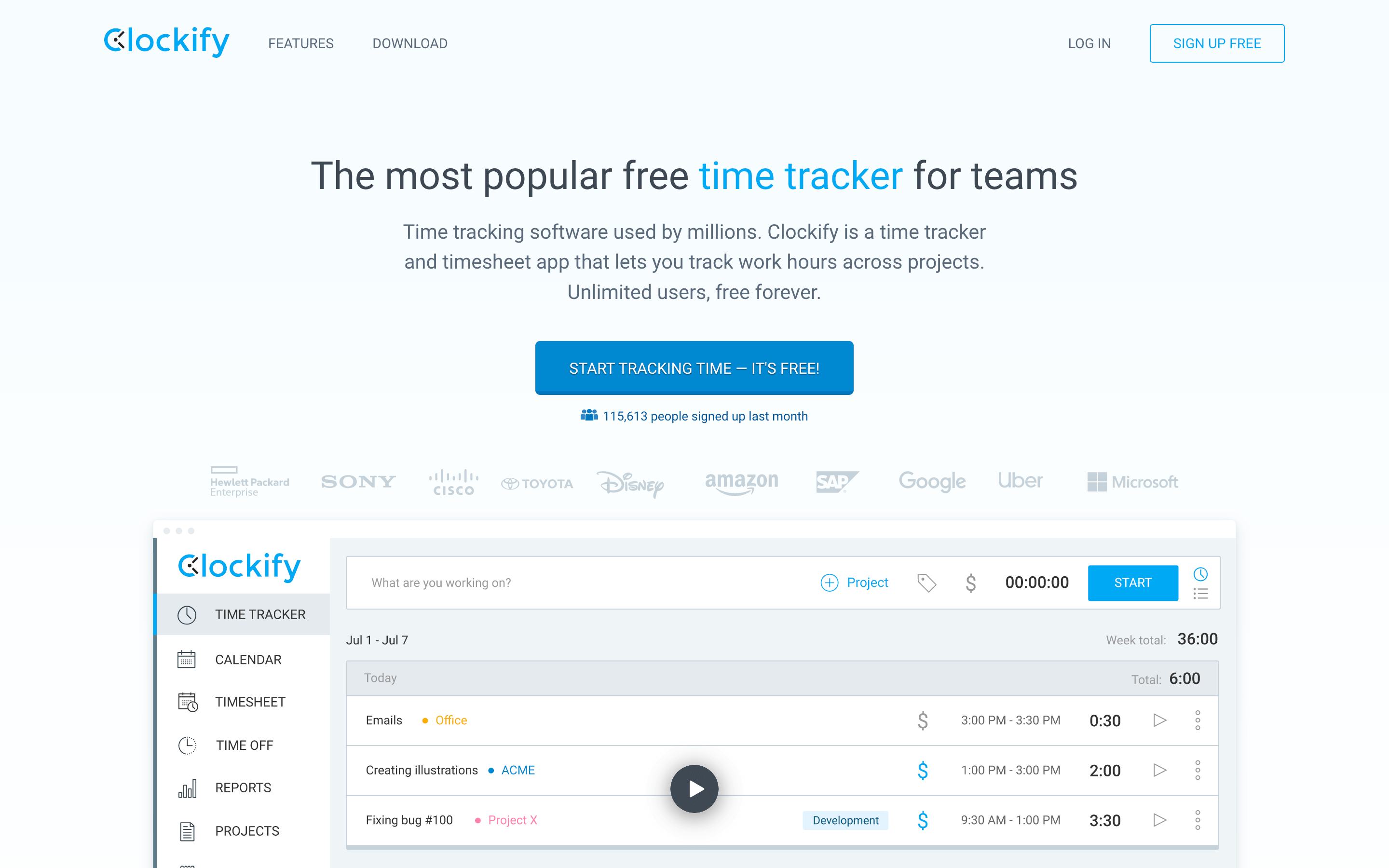 Clockify home page