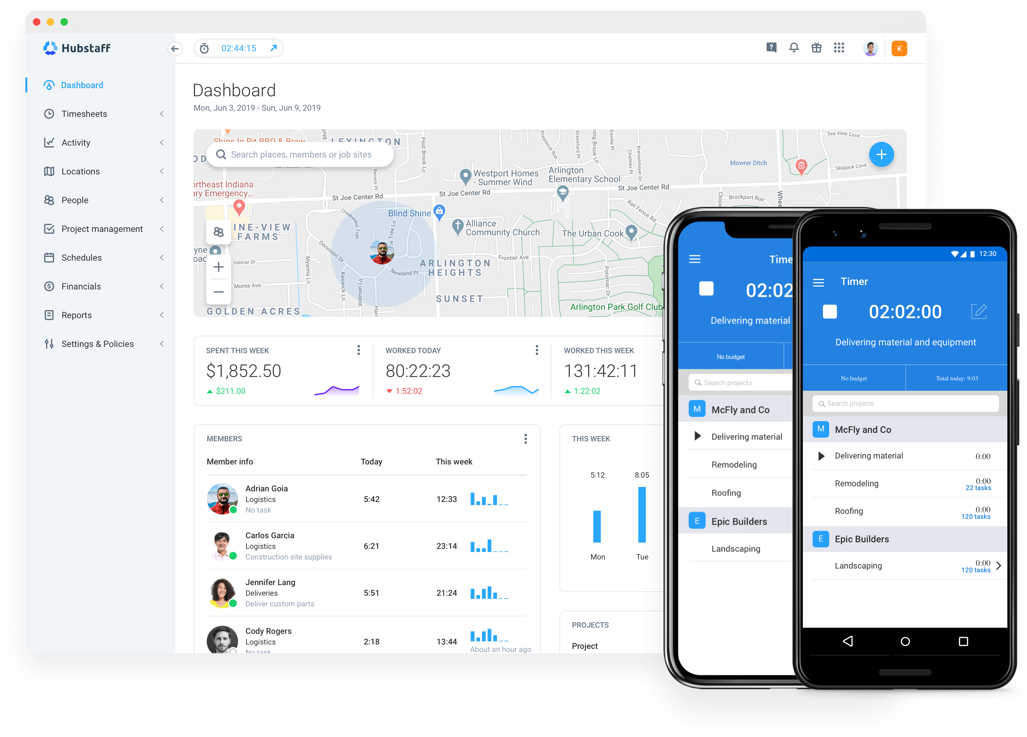 Hubstaff dashboard for desktop and mobile apps