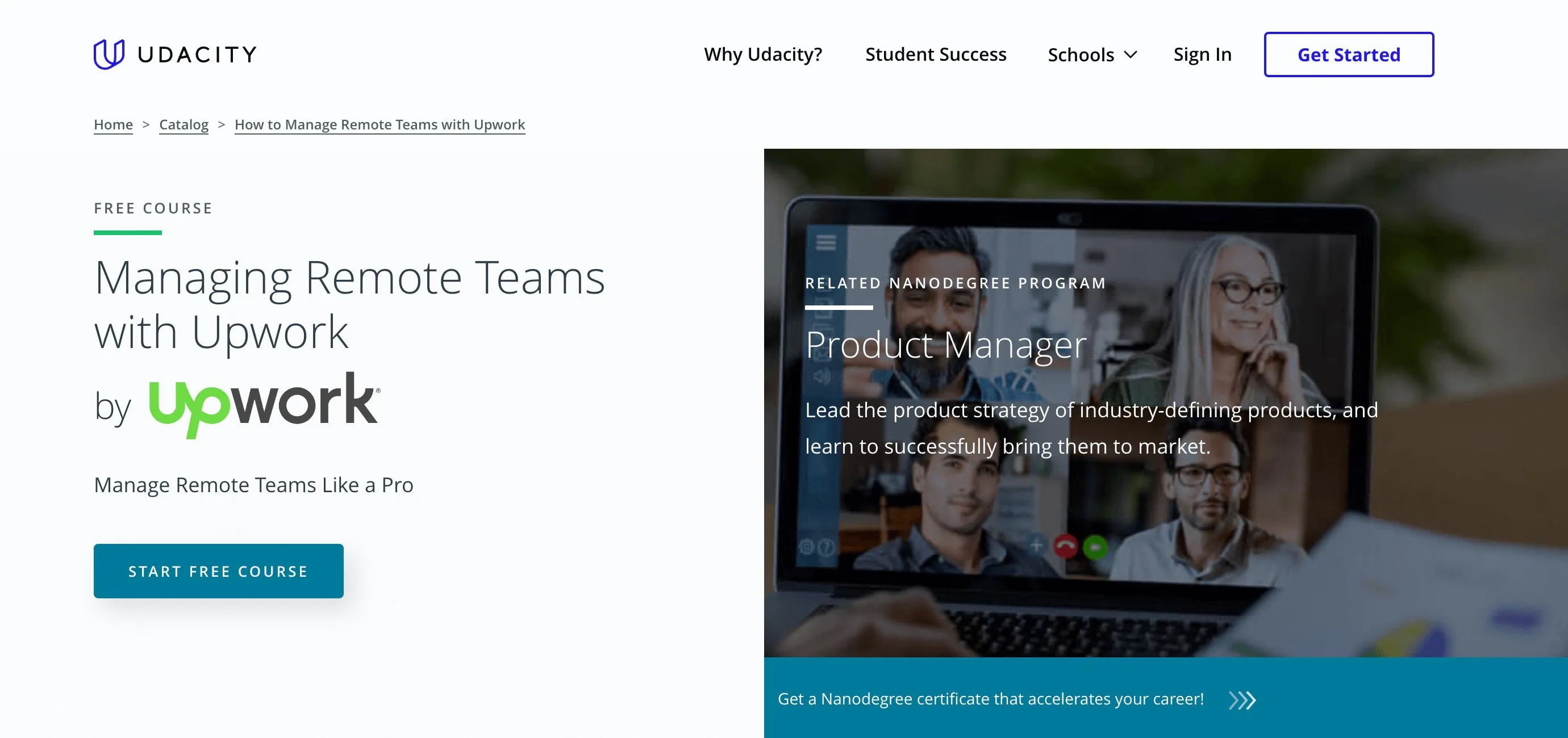A screenshot of the Udacity: Managing Remote Teams with Upwork course